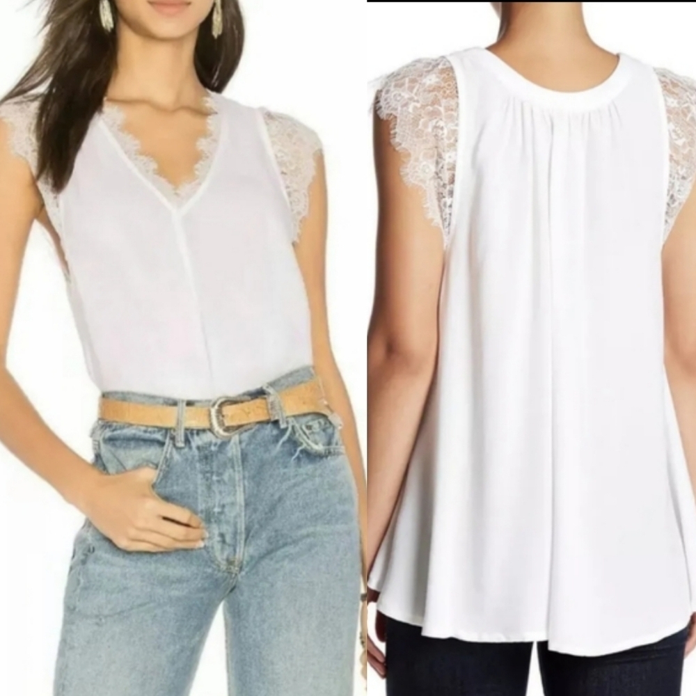 Free People Womens Movin On You lace Top in White Size Small